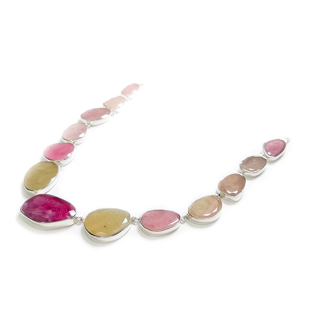 Sterling Silver Necklace Multi Sapphire