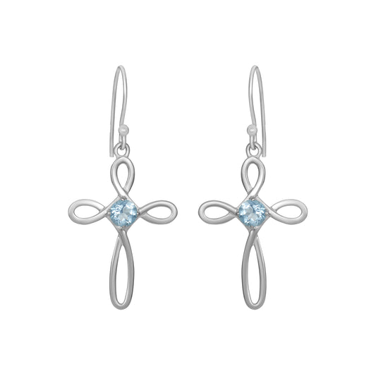 Sterling Silver Earrings Blue Topaz  IGE-425