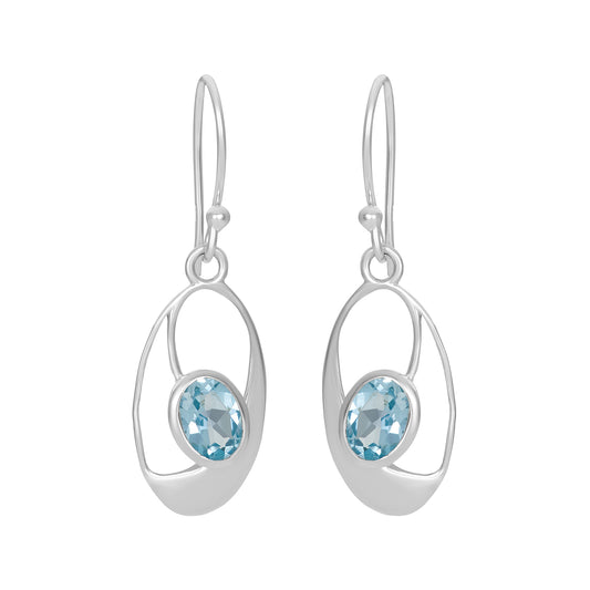 Sterling Silver Earrings Blue Topaz  IGE-272