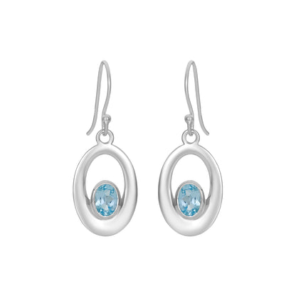 Sterling Silver Earrings Blue Topaz  IGE-273