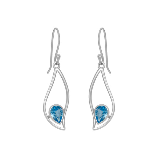 Sterling Silver Earrings Swiss Blue Topaz  IGE-263