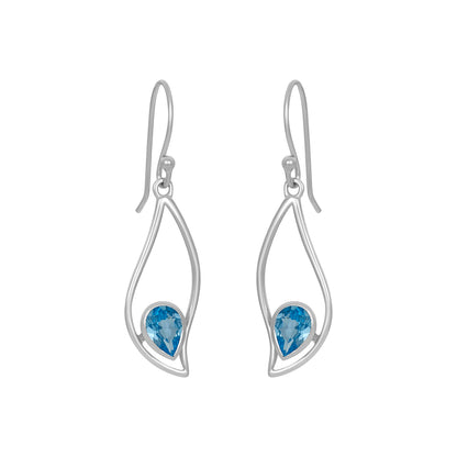 Sterling Silver Earrings Swiss Blue Topaz  IGE-263