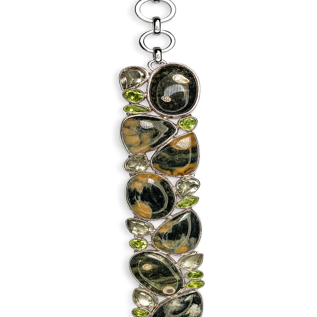 Sterling Silver Bracelet Ocean Jasper Peridot