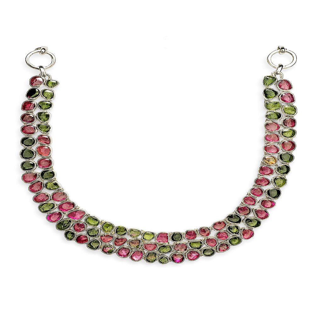 Sterling Silver Necklace tourmaline Slice
