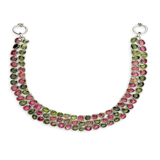 Sterling Silver Necklace tourmaline Slice