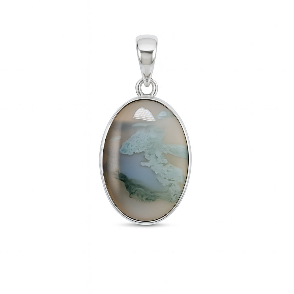Sterling Silver Pendant Moss Agate