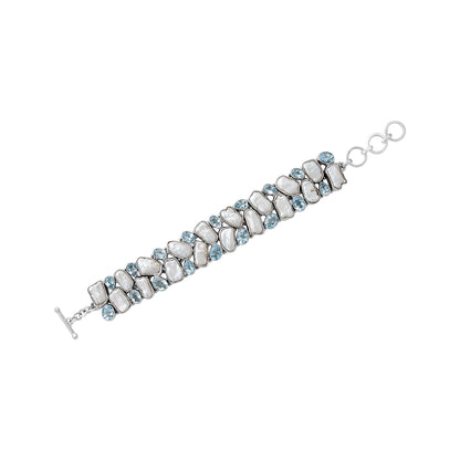 Sterling Silver Bracelet Pearl Blue Topaz
