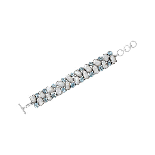 Sterling Silver Bracelet Pearl Blue Topaz