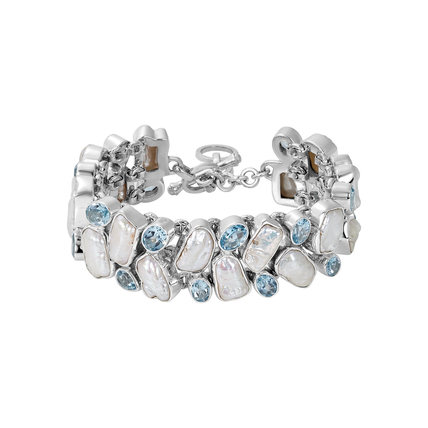 Sterling Silver Bracelet Pearl Blue Topaz