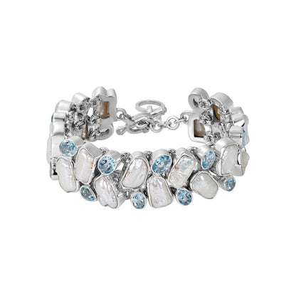 Sterling Silver Bracelet Pearl Blue Topaz
