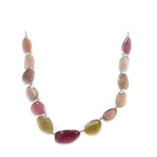 Sterling Silver Necklace Multi Sapphire