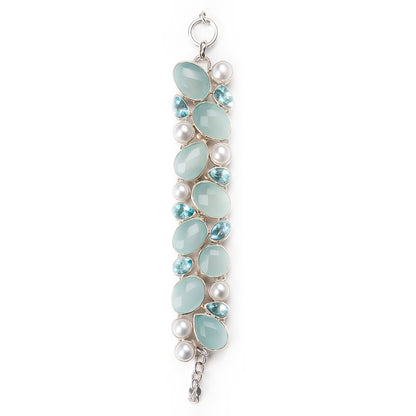 Sterling Silver Bracelet Aqua Chalcedony Pearl
