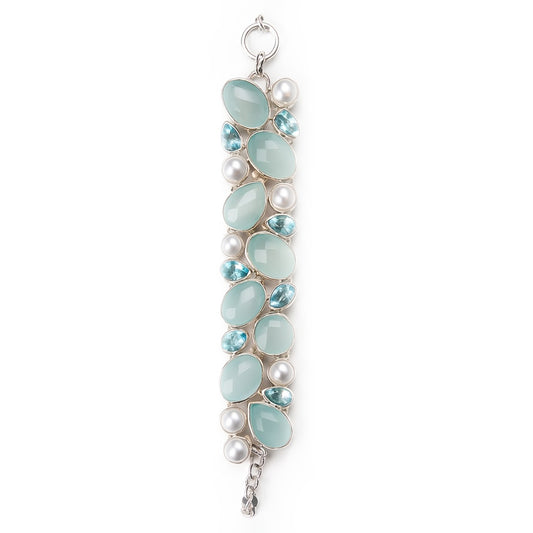 Sterling Silver Bracelet Aqua Chalcedony Pearl